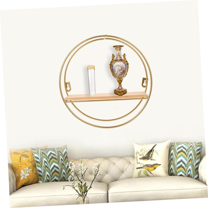 Geometric Floating Shelf Wall Storage Rack Wood and Iron for Living Room Office Decor - Image 3