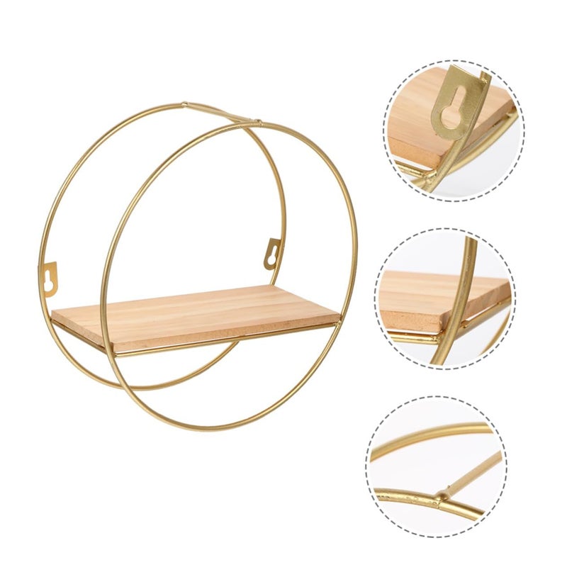 Geometric Floating Shelf Wall Storage Rack Wood and Iron for Living Room Office Decor - Image 5