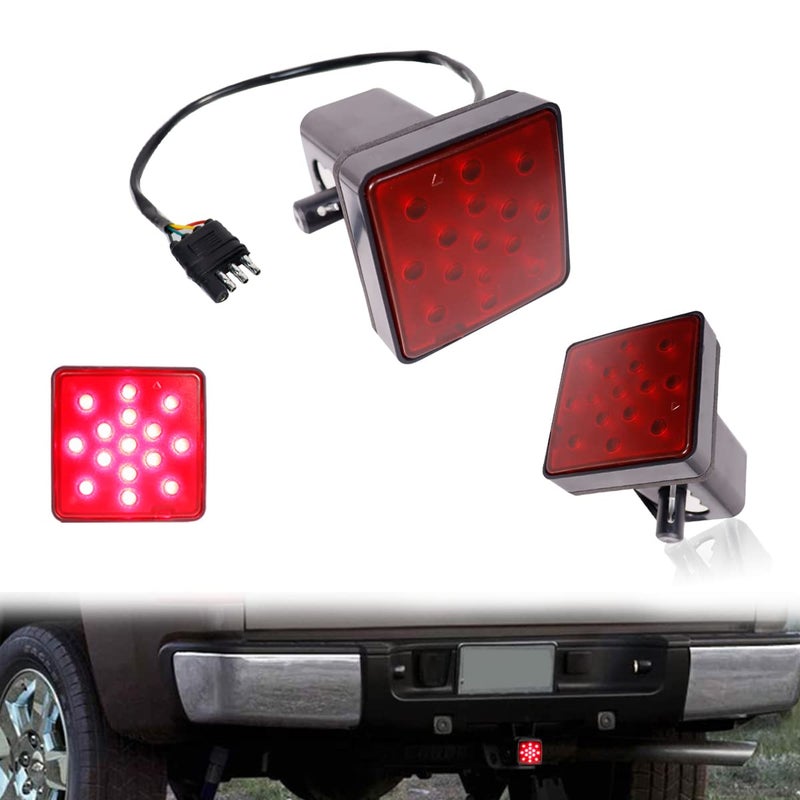 Adiil 2Size 15LED Brake Light Trailer Hitch Cover Fit Towing  HaulingRed Lens Tow Hitch Driving  Brake Lamp