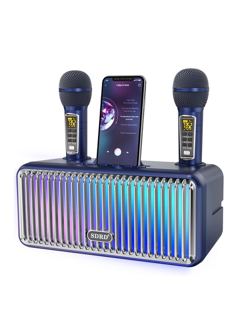Portable Bluetooth Karaoke System with 2 UHF Wireless Microphones, Colorful LED Lights - Ideal for Adult and Kids’ Parties and Weddings - Image 1