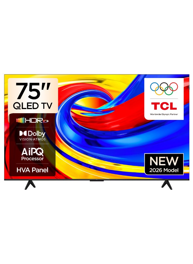 تي سي إل تلفزيون 75 بوصة 4K QLED جوجل سمارت TV، نظام Hi-Fi Onkyo 2.1، لوحة HVA، Dolby Vision • Atmos، 93% DCI-P3، AiPQ، تصميم نحيف وموحد الجسم (طراز 2026) - Image 1