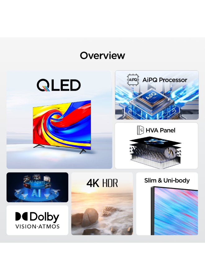 تي سي إل تلفزيون 75 بوصة 4K QLED جوجل سمارت TV، نظام Hi-Fi Onkyo 2.1، لوحة HVA، Dolby Vision • Atmos، 93% DCI-P3، AiPQ، تصميم نحيف وموحد الجسم (طراز 2026) - Image 2
