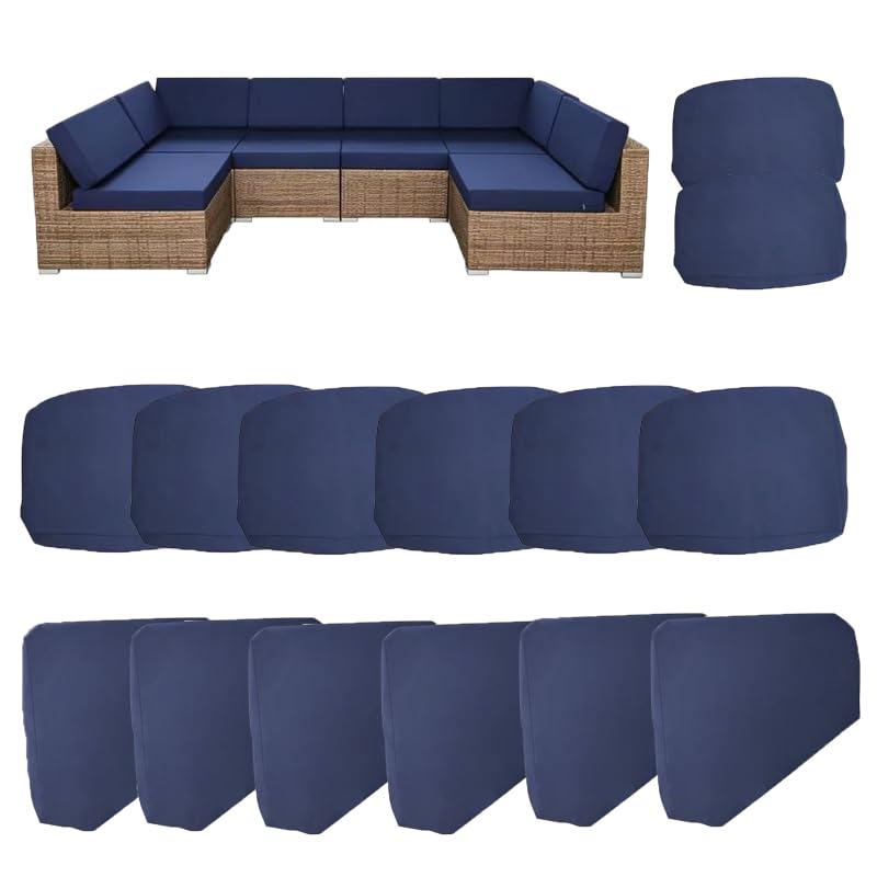 MICUSHION 14 Pack Outdoor Cushion Covers for Patio Furniture Replacement Waterproof Patio Sofa Cushion Slipcovers with Zipper Non Slip for 6Seat Sofa 256 x 256 Inch Navy Blue - Image 1