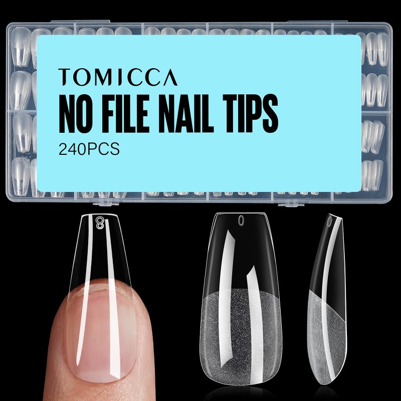 TOMICCA Medium Coffin Nail Tips, 240Pcs Half Matte Soft Acrylic Nail Tips, 12 Sizes Acrylic False Nail Tips, Nail Extension Tips for Beginner and Professional Home Diy - Image 1
