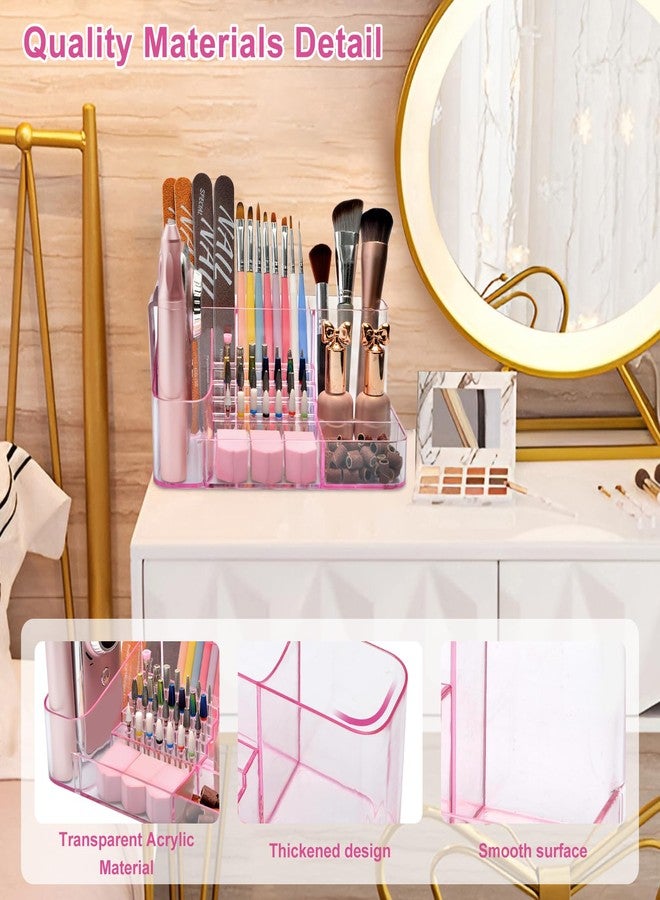 ANRUI Nail Drill Holder, 28 Holes Acrylic Nail Drill Bit Holder, Professional Nail Drill Desk Organizer Case and Storage Box for Manicure Tools - Pink (Not included Tools) - Image 4