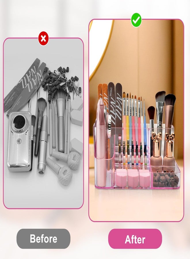 ANRUI Nail Drill Holder, 28 Holes Acrylic Nail Drill Bit Holder, Professional Nail Drill Desk Organizer Case and Storage Box for Manicure Tools - Pink (Not included Tools) - Image 5