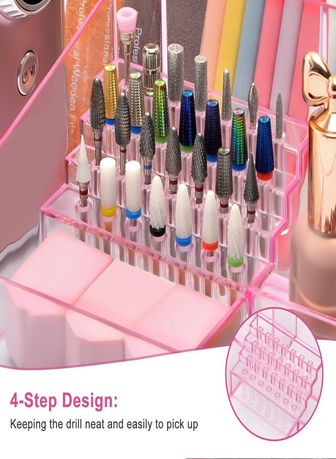 ANRUI Nail Drill Holder, 28 Holes Acrylic Nail Drill Bit Holder, Professional Nail Drill Desk Organizer Case and Storage Box for Manicure Tools - Pink (Not included Tools) - Image 3