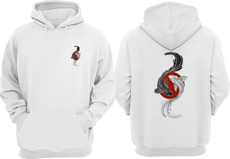 The Wert Unisex Japanese Anime Fish Design Front Back Printed Regular Fit White Sweatshirt - Image 1