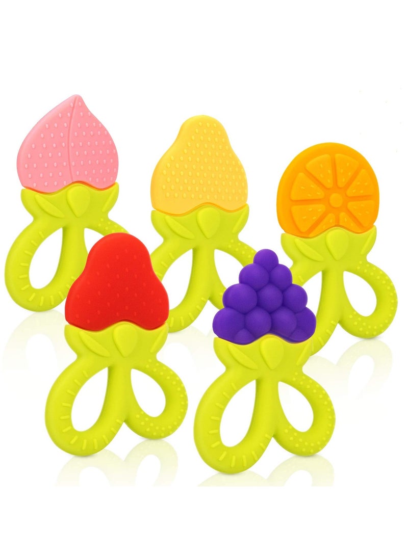 5 Pack BPA Free Silicone Fruit Teether Toy with Storage Case, for 3 Months Above Infant Sore Gums Pain Relief - Image 1
