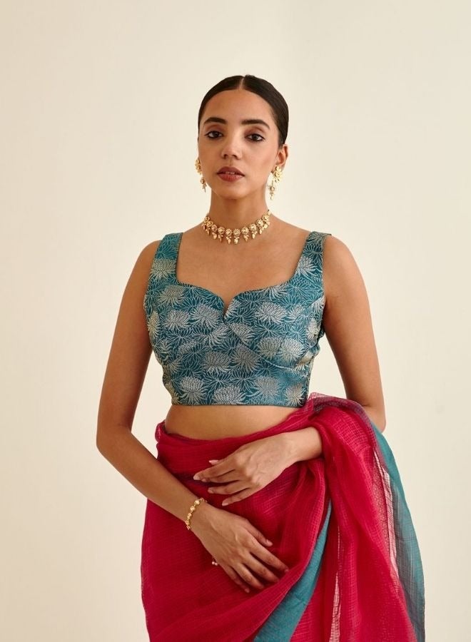 Abhishti Banarasi lotus zari blouse-teal blue  - Image 1