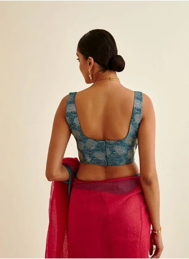 Abhishti Banarasi lotus zari blouse-teal blue