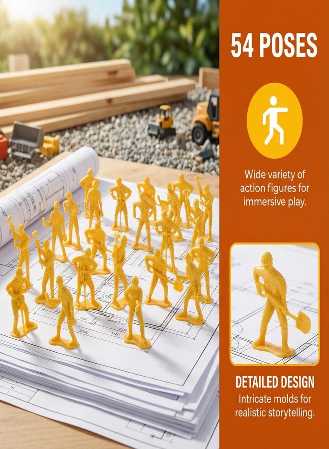 Garneck 54Pcs Miniature Construction Worker Figurines Set for Kids Realistic Engineering Doll Tiny People Action Figure Model Construction Site Playset for Display Education Collecting - Image 4