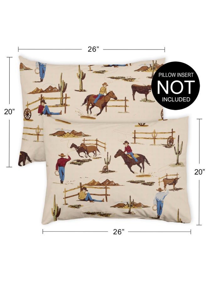 Sweet Jojo Designs Brown Western Cowboy Boy Pillow Shams Queen Size Covers Kids Bed Bedroom Standard Pillowcases 2pc Wild West Southern Charm Country South Horse Cow Animal Tan Red and Blue - Image 3