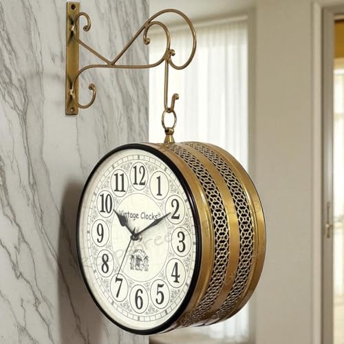 Vintage Clock Handcrafted Double Side Wall Clock 1 Year Warranty / 6602-12-HH - Image 1