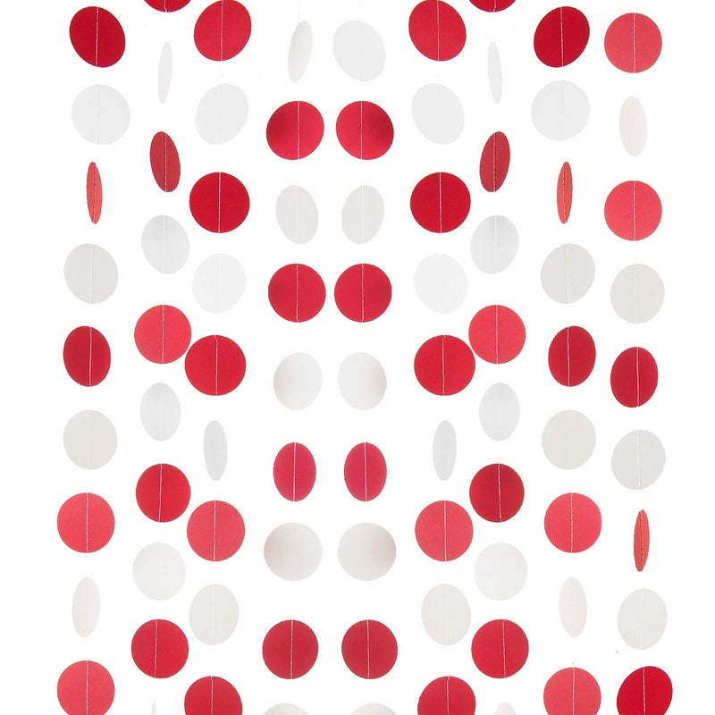 Red and White Paper Garland Circle Dots Party Garland Banner Streamer Backdrop Hanging Decorations 2 in Diameter Pack of 3 30 Feet in Total