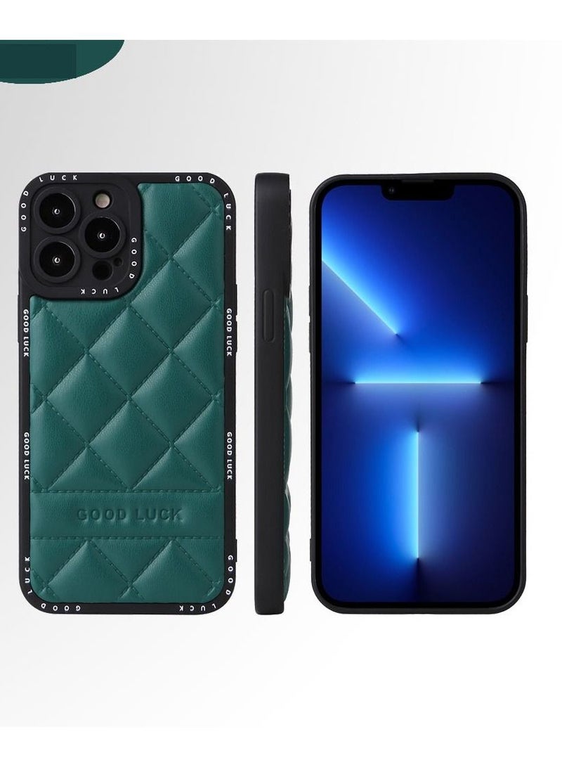 Loquat Apple IPhone Lingge Leather Phone Case Back Cover Green