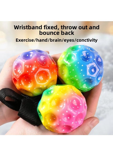 Lunar Elastic Ball Rebound With Rope Children's Toy Outdoor Rebound Ball With Wrist Strap Hand Throw Up The Spin Magic Ball-Specifications:Upgraded Moon Style-color  Free Wristband