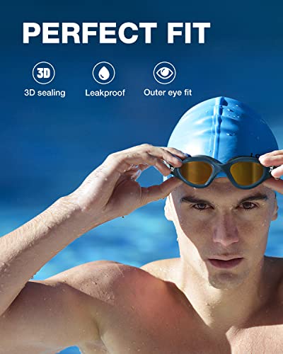 ZIONOR Swim Goggles, Upgraded G1 Polarized Swimming Goggles UV Protection Anti-fog Adjustable Strap for Men Women Adult Indoor or Outdoor (Polarized Light Mirror Coffee Gold Lens) - Image 5