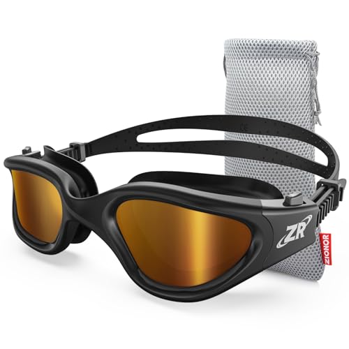 ZIONOR Swim Goggles, Upgraded G1 Polarized Swimming Goggles UV Protection Anti-fog Adjustable Strap for Men Women Adult Indoor or Outdoor (Polarized Light Mirror Coffee Gold Lens) - Image 1