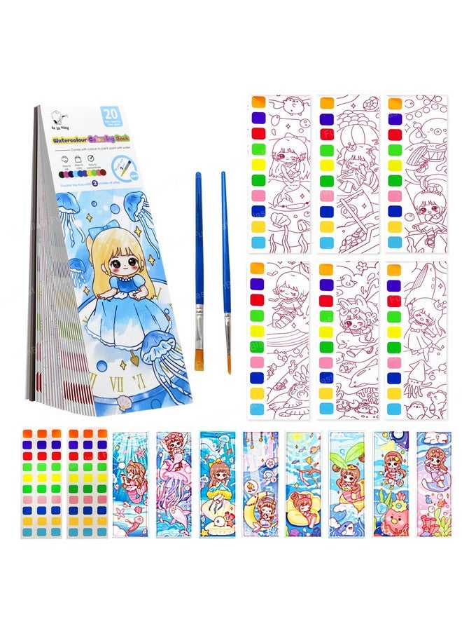 فنبلاست كتاب تلوين فن بلاست بالألوان المائية، كتاب رسم ورسم 2 في 1 مع فرشاة رسم، علامة مرجعية للأطفال، كتاب سحري مائي للأطفال، 20 ورقة كتاب رسم أميرة للأطفال (أزرق أميري) - Image 1