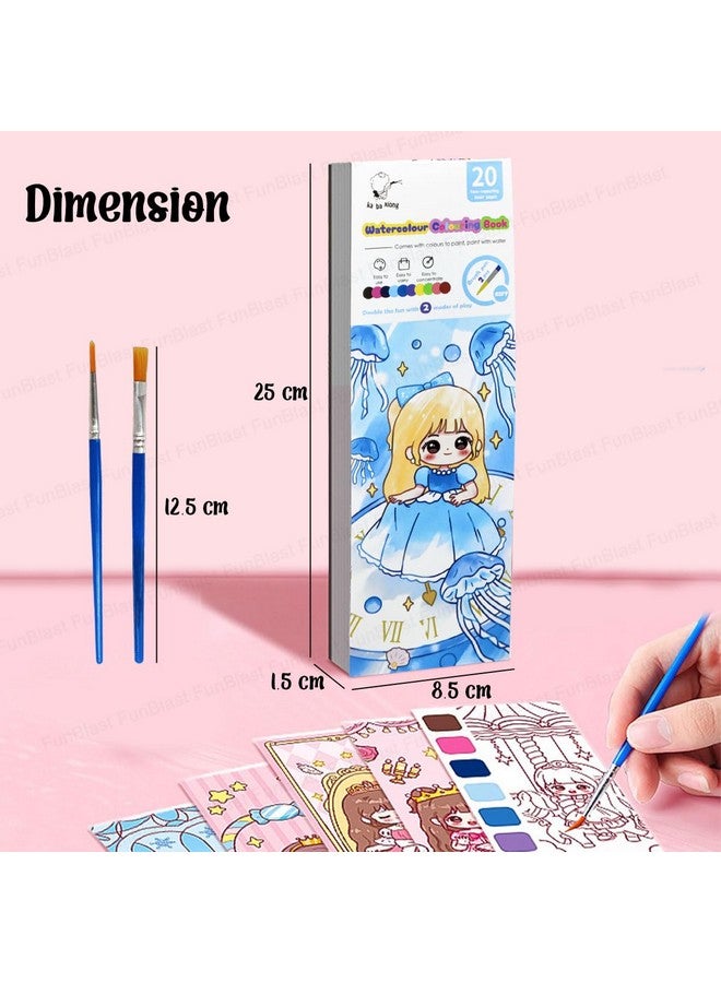 فنبلاست كتاب تلوين فن بلاست بالألوان المائية، كتاب رسم ورسم 2 في 1 مع فرشاة رسم، علامة مرجعية للأطفال، كتاب سحري مائي للأطفال، 20 ورقة كتاب رسم أميرة للأطفال (أزرق أميري) - Image 2