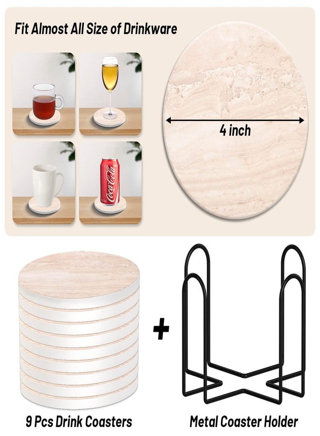 Billbotk 9 Pieces Ceramic Coasters for Coffee Table Absorbent, Drink Coasters with Holder, Marble Style Coasters for Wooden Table, Home Decor, Suitable for Kinds of Cups, 4 Inches - Image 3