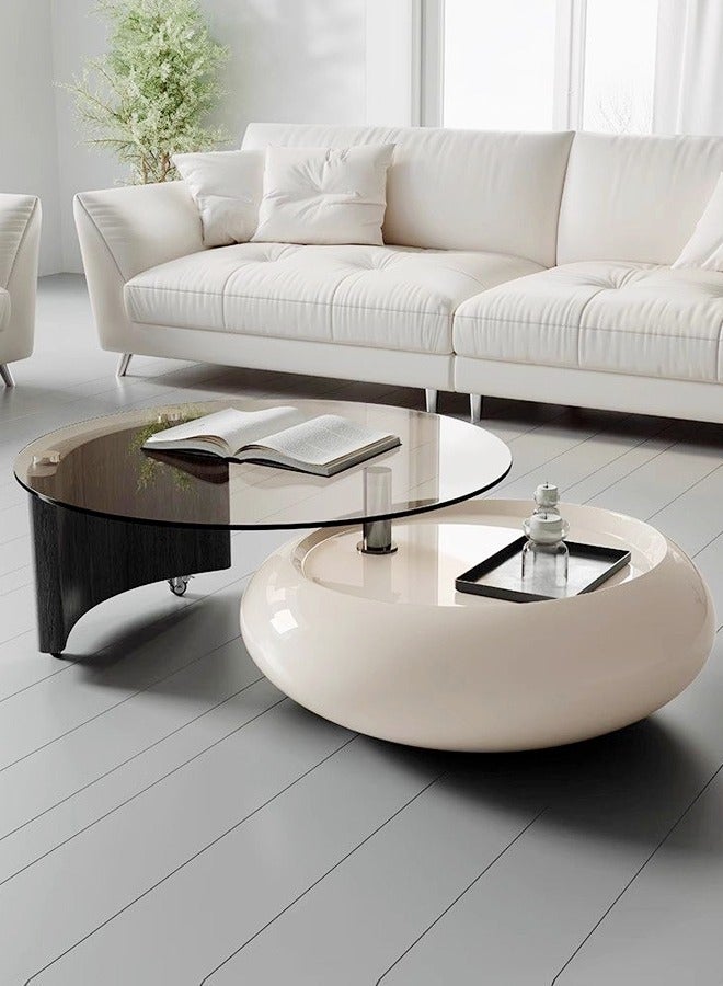 رافين طاولة قهوة بتصميم عصري فاخر متعدد الأغراض قابلة للدوران 360 درجة، طاولة جانبية دوارة، طاولة تقديم في المنتصف لغرفة المعيشة وغرفة النوم والمكتب المنزلي مقاس 128 × 37 سم (مجمعة بالكامل) - Image 1