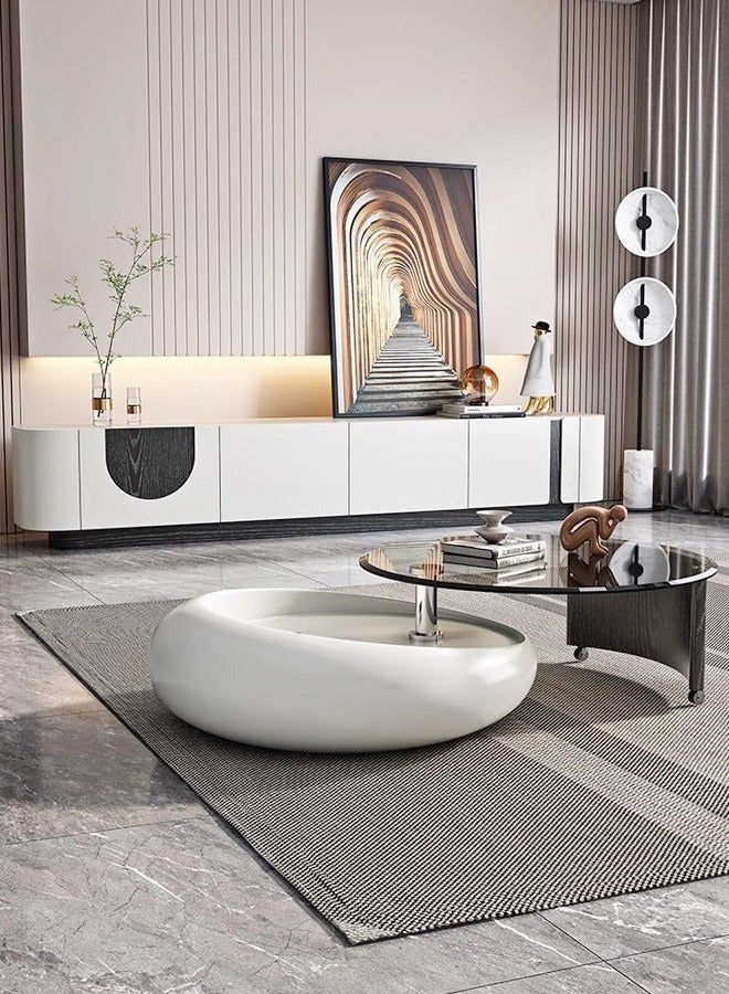 رافين طاولة قهوة بتصميم عصري فاخر متعدد الأغراض قابلة للدوران 360 درجة، طاولة جانبية دوارة، طاولة تقديم في المنتصف لغرفة المعيشة وغرفة النوم والمكتب المنزلي مقاس 128 × 37 سم (مجمعة بالكامل) - Image 3