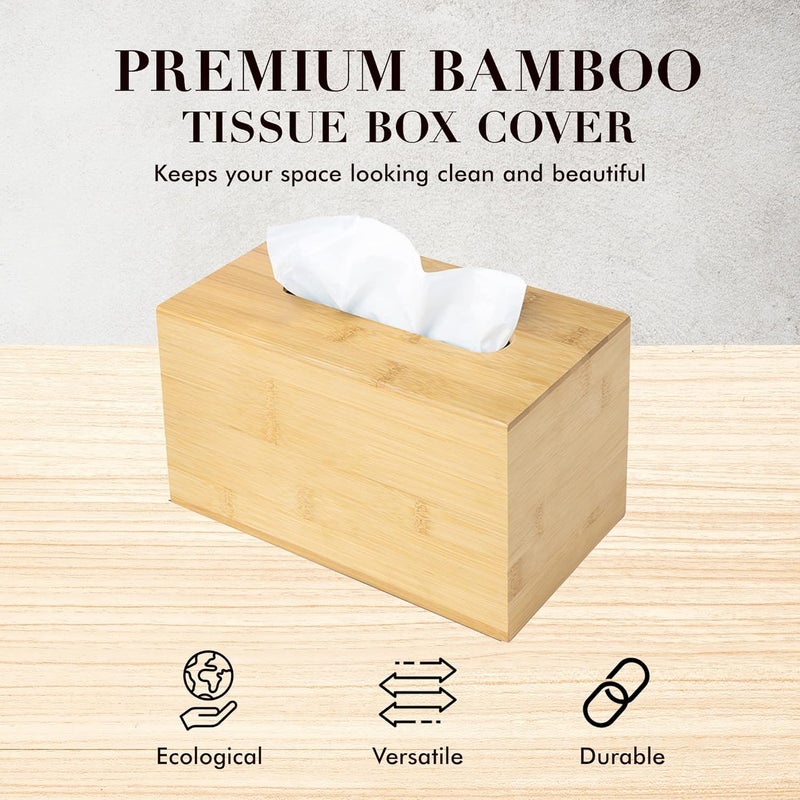 JUSK Design Tissue Box Holder - Modern, Minimalist, and Durable Wooden Tissue Box with Sliding Bottom, Easy-Refill- Premium-Quality Bamboo Tissue Box Cover, Fits 230-Count Box, Tall Rectangular - Image 2