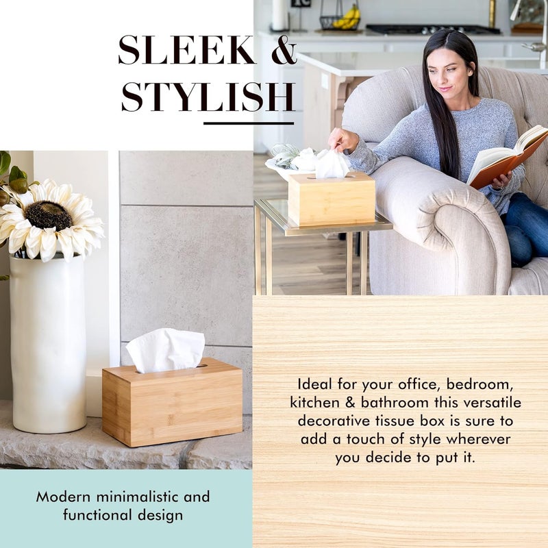 JUSK Design Tissue Box Holder - Modern, Minimalist, and Durable Wooden Tissue Box with Sliding Bottom, Easy-Refill- Premium-Quality Bamboo Tissue Box Cover, Fits 230-Count Box, Tall Rectangular - Image 5