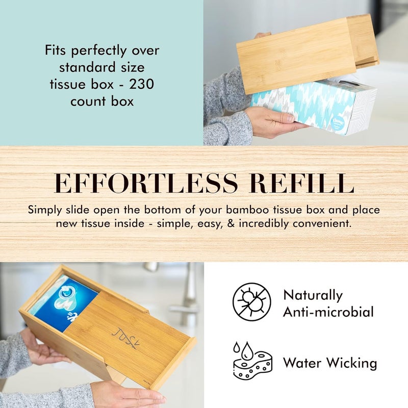 JUSK Design Tissue Box Holder - Modern, Minimalist, and Durable Wooden Tissue Box with Sliding Bottom, Easy-Refill- Premium-Quality Bamboo Tissue Box Cover, Fits 230-Count Box, Tall Rectangular - Image 4