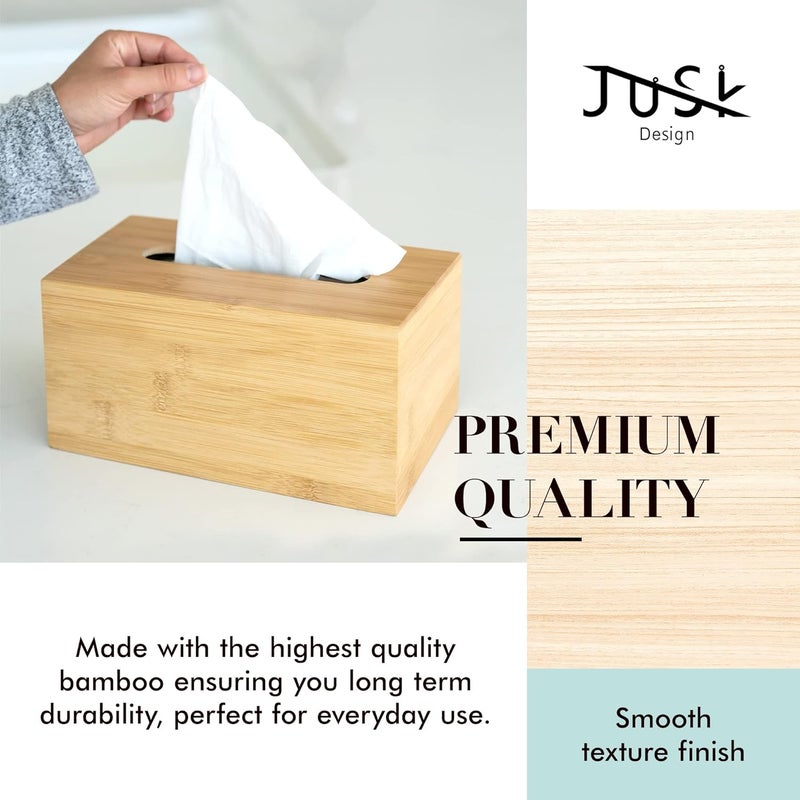 JUSK Design Tissue Box Holder - Modern, Minimalist, and Durable Wooden Tissue Box with Sliding Bottom, Easy-Refill- Premium-Quality Bamboo Tissue Box Cover, Fits 230-Count Box, Tall Rectangular - Image 3