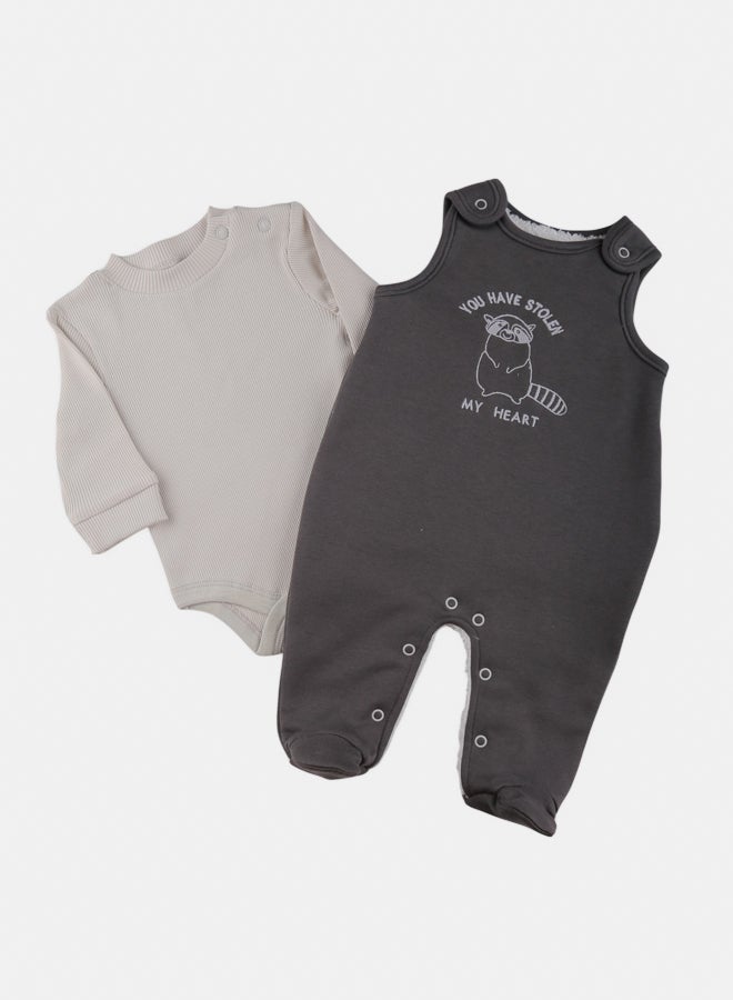 El Sayaad Baby Boy Inner Fur Dungarees & LS Bodysuit Winter Set