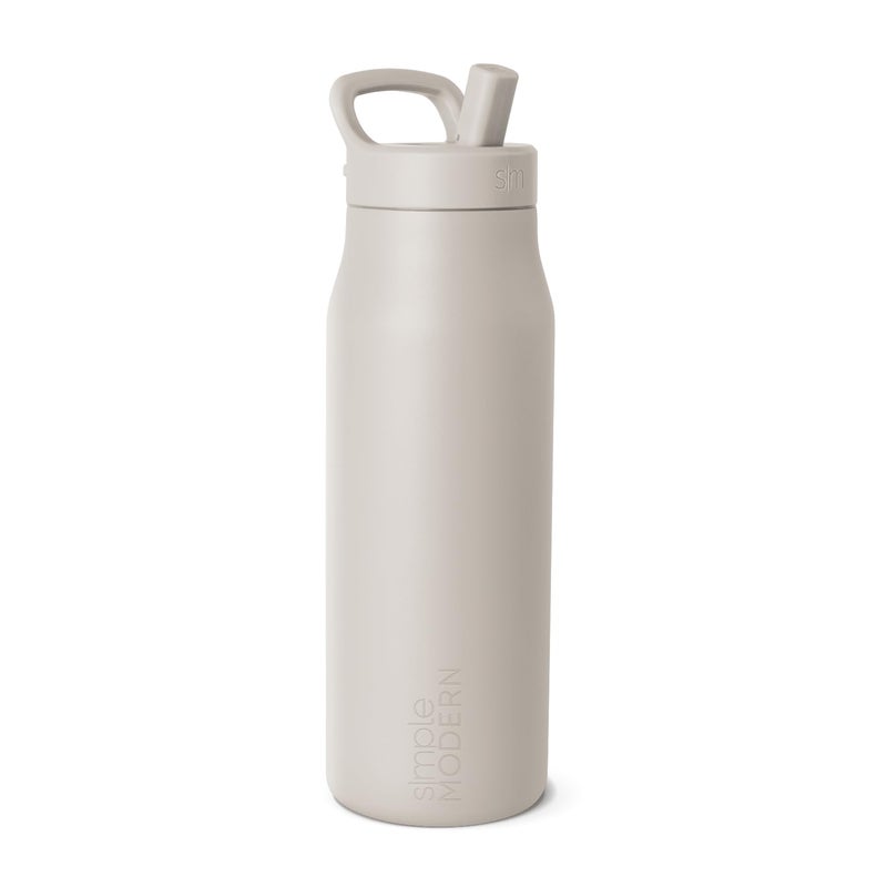 Simple Modern Water Bottle with Push Button Straw Lid CeramicLined Insulated Stainless Steel Travel Water Bottles for Gym Sports Leak Proof 34oz Almond Birch - Image 2