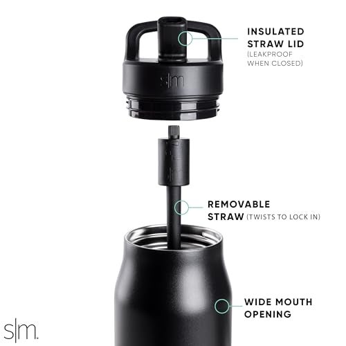 Simple Modern Water Bottle with Push Button Straw Lid CeramicLined Insulated Stainless Steel Travel Water Bottles for Gym Sports Leak Proof 34oz Almond Birch - Image 3