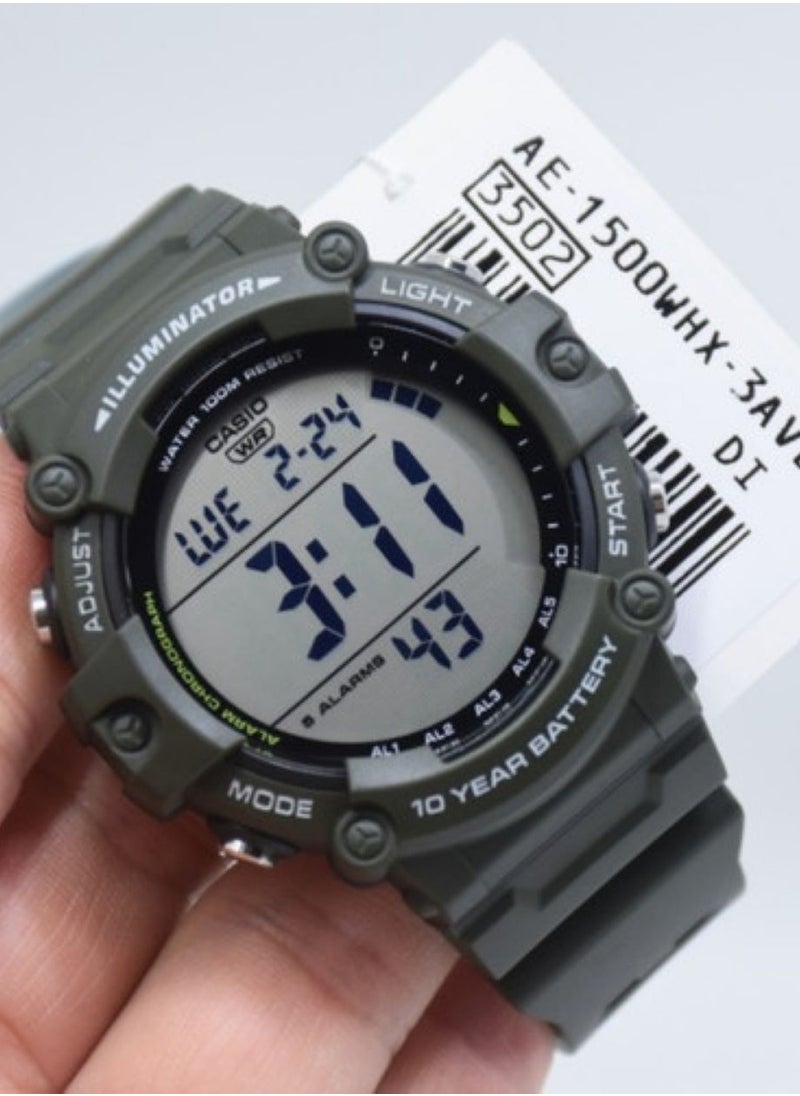 CASIO ساعة كاسيو للرجال بسوار من الراتنج رقمية AE-1500WHX-3AVDF  - Image 3