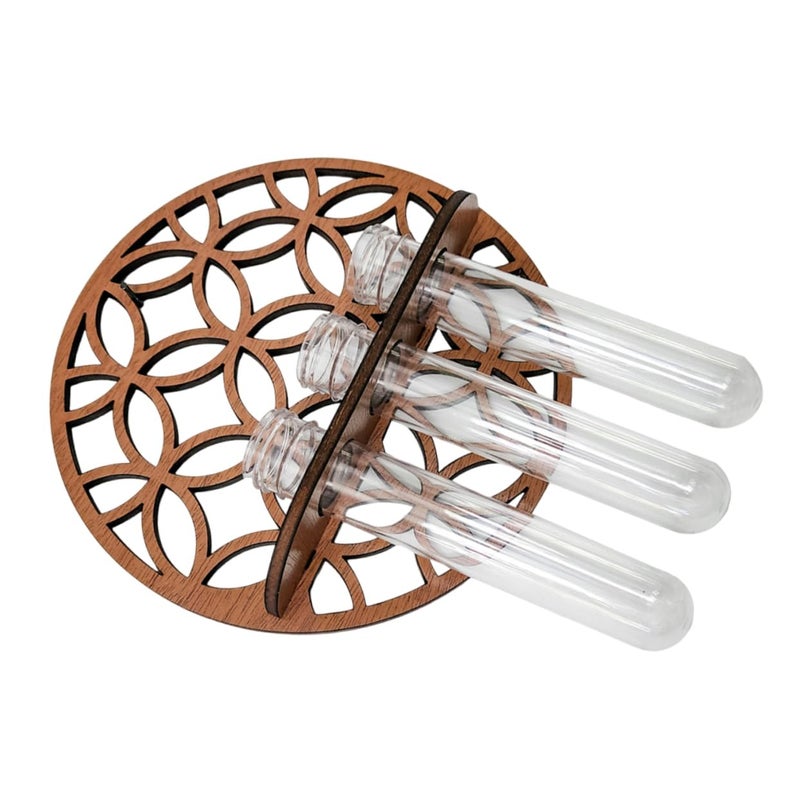 Round Hollow Wooden Plant Stand For Hydroponic Test Tube Vases Wall Hanging Planter Home Office Decor - Image 2