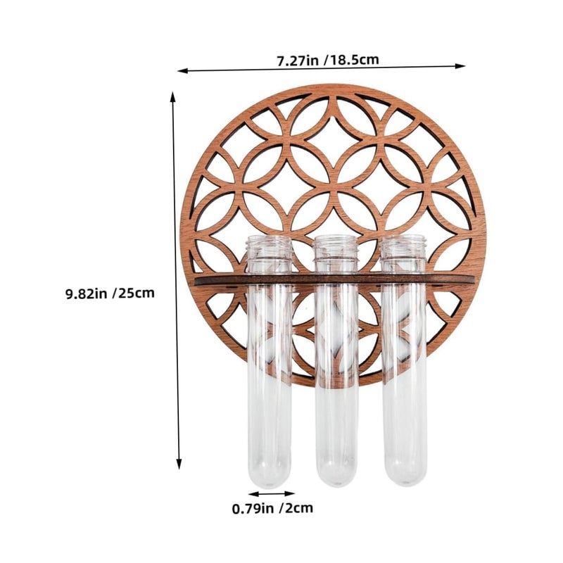 Round Hollow Wooden Plant Stand For Hydroponic Test Tube Vases Wall Hanging Planter Home Office Decor - Image 3