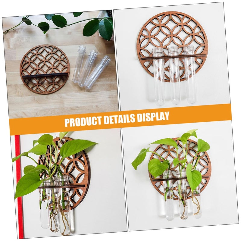 Round Hollow Wooden Plant Stand For Hydroponic Test Tube Vases Wall Hanging Planter Home Office Decor - Image 5