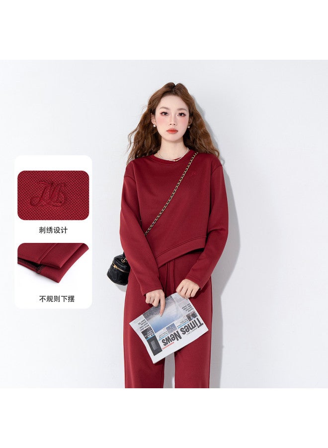 Jeanswest Set Women'S Top And Pants Two-Piece Outfit For Autumn/Winter, Irregular Hem, Youthful Reduction, High-End Feel, Festive Atmosphere, Casual Set - Image 4