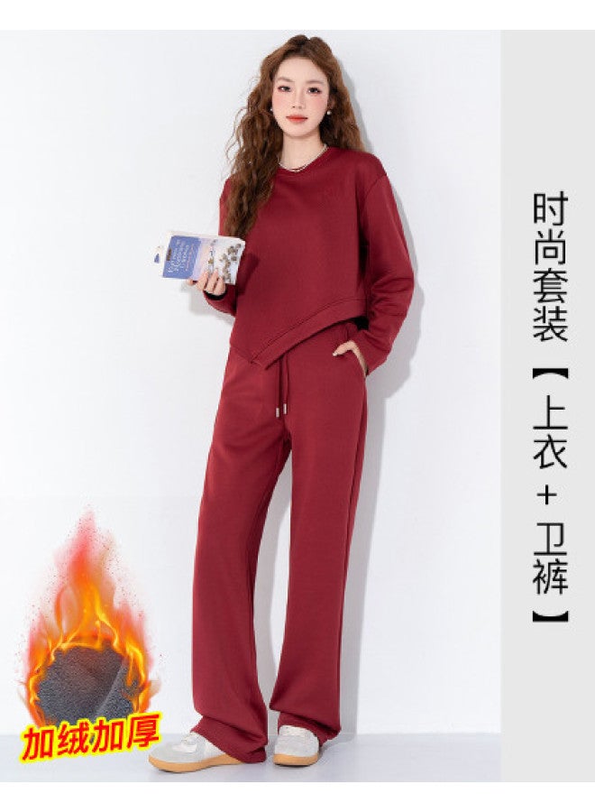 Jeanswest Set Women'S Top And Pants Two-Piece Outfit For Autumn/Winter, Irregular Hem, Youthful Reduction, High-End Feel, Festive Atmosphere, Casual Set - Image 1