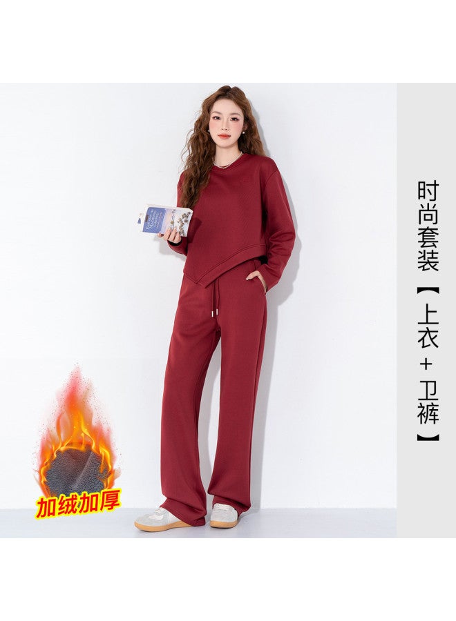 Jeanswest Set Women'S Top And Pants Two-Piece Outfit For Autumn/Winter, Irregular Hem, Youthful Reduction, High-End Feel, Festive Atmosphere, Casual Set - Image 2