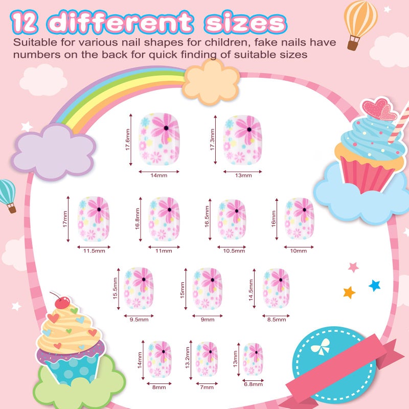 Jsiallye 192Pcs Short Press on Nails for Kids,8 Packs Children Stick on Nails Fake Nails for Kids, Pre-glue Full Cover Glitter Gradient Color Unicorn Animal Kits Sets for Girls - Image 5