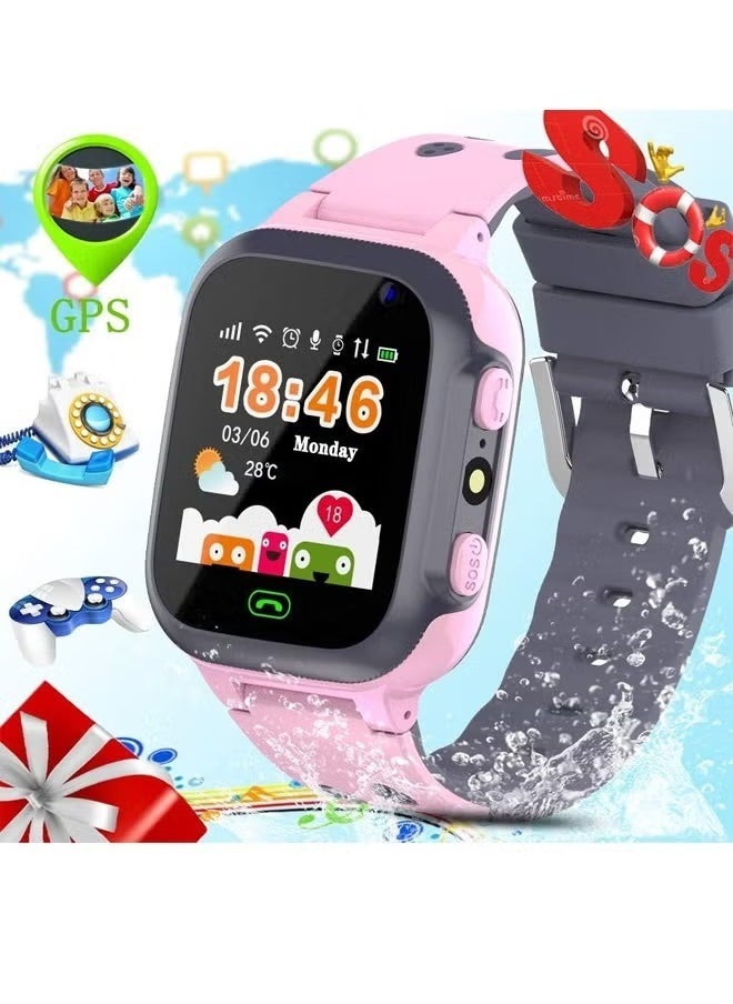 Generic - Kids Smart Watch with SIM Card Support – Voice Call, GPS Positioning, Waterproof Touch Screen, One-on Speed Dial u0026 Security Features (Pink) - Image 1