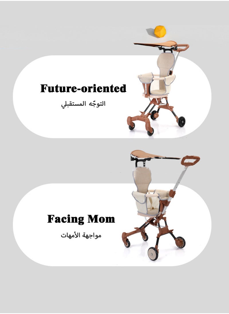 Jourvent - Portable Folding Baby Stroller with Two-Way Swivel and Adjustable Front & Rear Handles – Suitable for 10-36 Months, Brown - Image 1