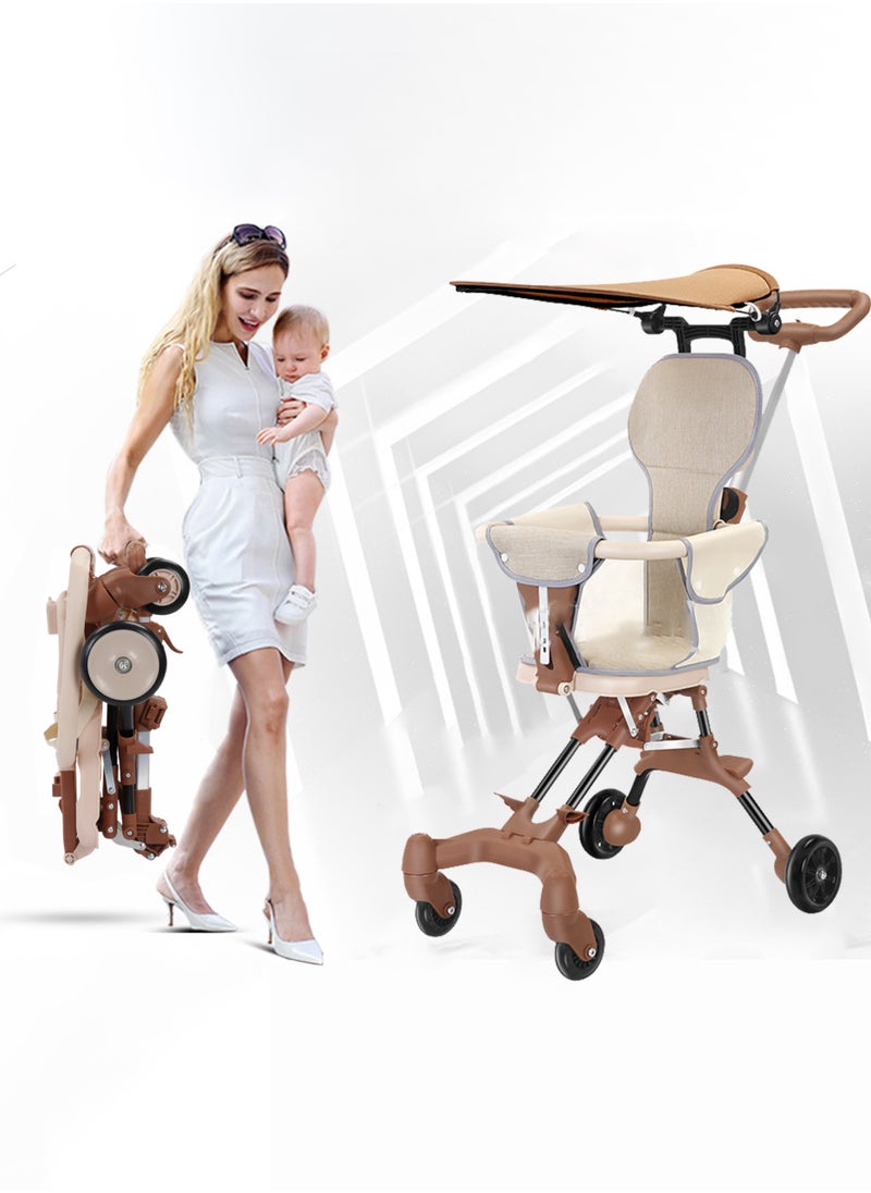 Jourvent - Portable Folding Baby Stroller with Two-Way Swivel and Adjustable Front & Rear Handles – Suitable for 10-36 Months, Brown - Image 1