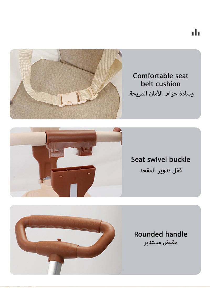 Jourvent - Portable Folding Baby Stroller with Two-Way Swivel and Adjustable Front & Rear Handles – Suitable for 10-36 Months, Brown - Image 1