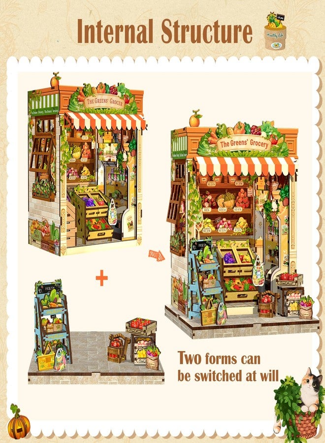 CuteBee مجموعة كيوت بي لركن الكتب - مجموعة منزل مصغر افعلها بنفسك للبالغين، ديكور رف الكتب لمنزل صغير، مجموعة بناء نموذج لغز خشبي ثلاثي الأبعاد، هدايا للعائلة والأصدقاء (بقالة الخضر)  - Image 5