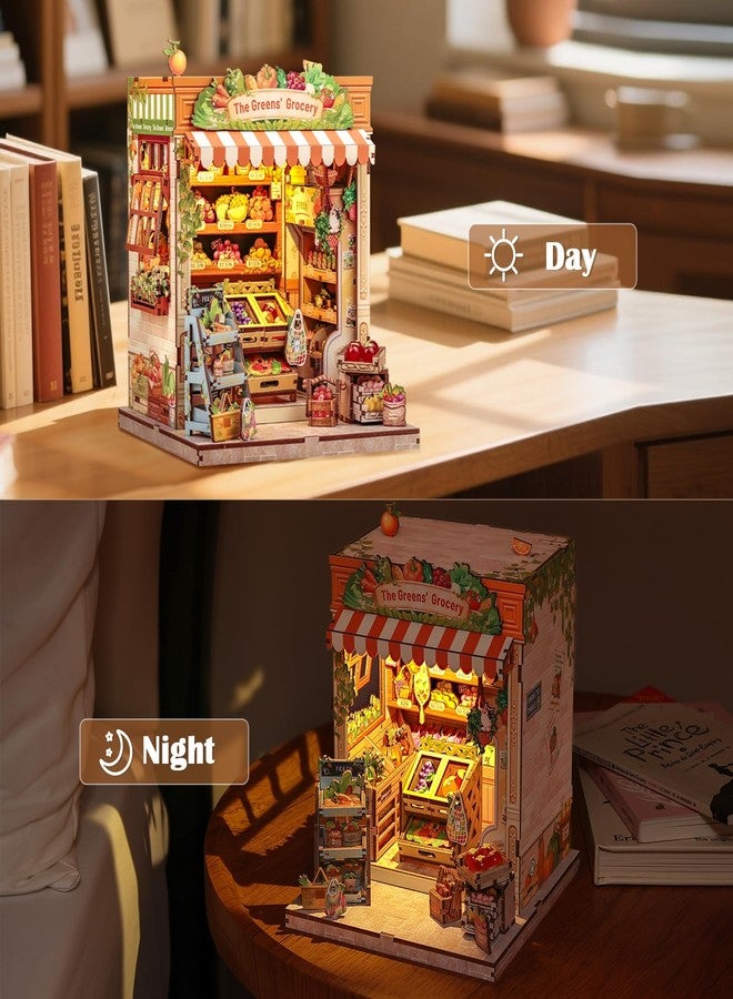 CuteBee مجموعة كيوت بي لركن الكتب - مجموعة منزل مصغر افعلها بنفسك للبالغين، ديكور رف الكتب لمنزل صغير، مجموعة بناء نموذج لغز خشبي ثلاثي الأبعاد، هدايا للعائلة والأصدقاء (بقالة الخضر)  - Image 4