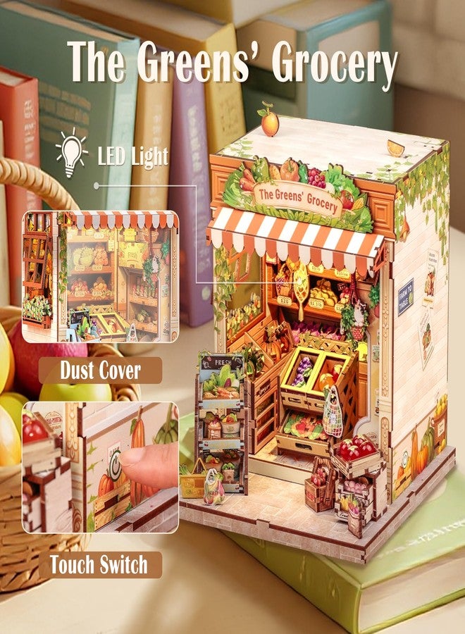 CuteBee مجموعة كيوت بي لركن الكتب - مجموعة منزل مصغر افعلها بنفسك للبالغين، ديكور رف الكتب لمنزل صغير، مجموعة بناء نموذج لغز خشبي ثلاثي الأبعاد، هدايا للعائلة والأصدقاء (بقالة الخضر)  - Image 3